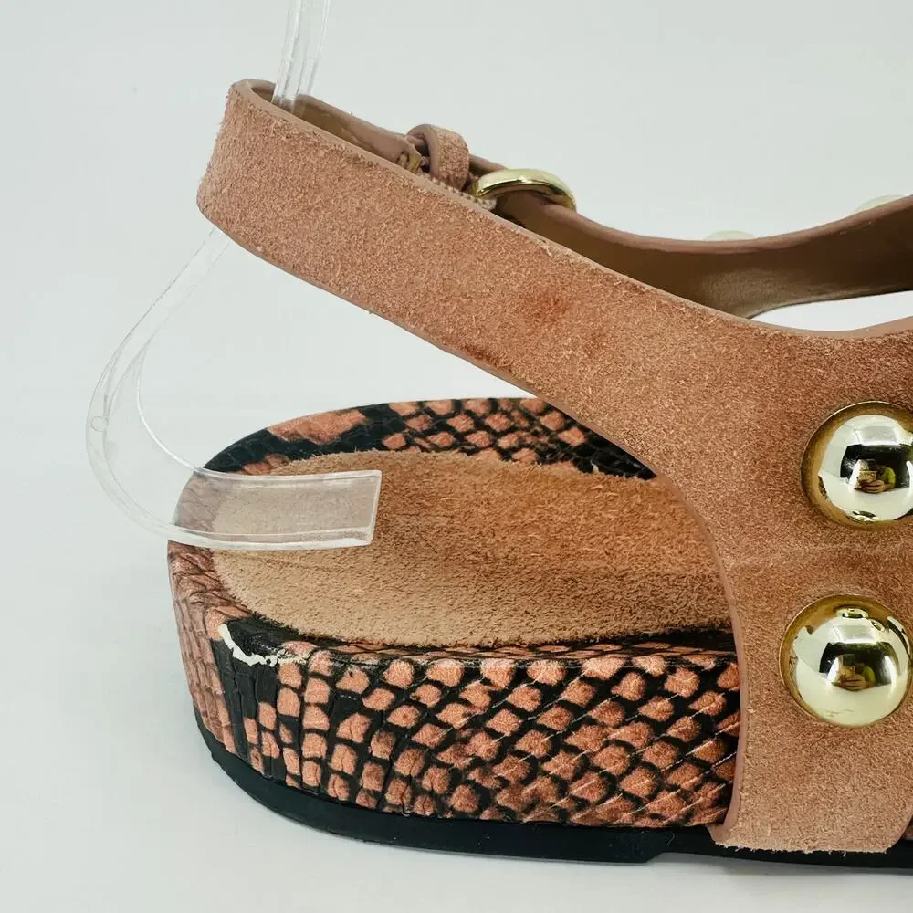 Marc Fisher Women's Indie Snakeskin Print Studded Toe Post Sandals Size 6.5
